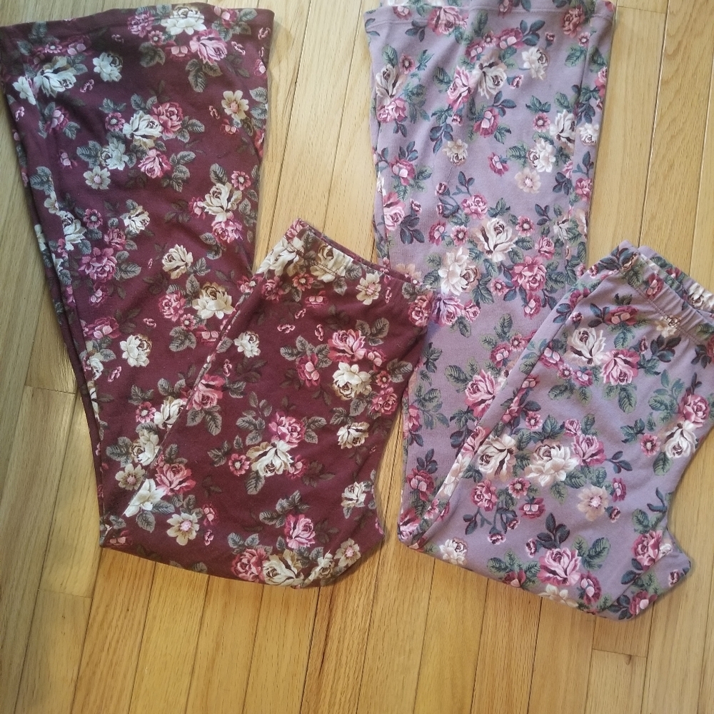 2 pairs of super cute floral bell leggings large